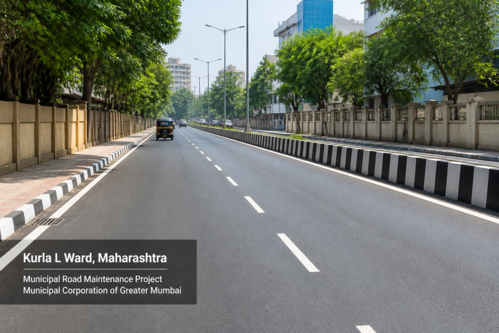 Urban road in Mumbai’s Kurla L Ward representing Chandivali Vidhansabha road maintenance project by Municipal Corporation of Greater Mumbai