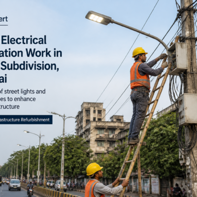 Electrical renovation work on street lights and electrical poles in Dadar subdivision Mumbai