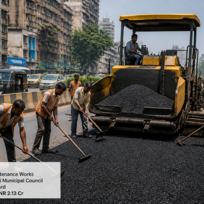 Municipal civil works road maintenance activity in Mumbai's Kurla L Ward urban area