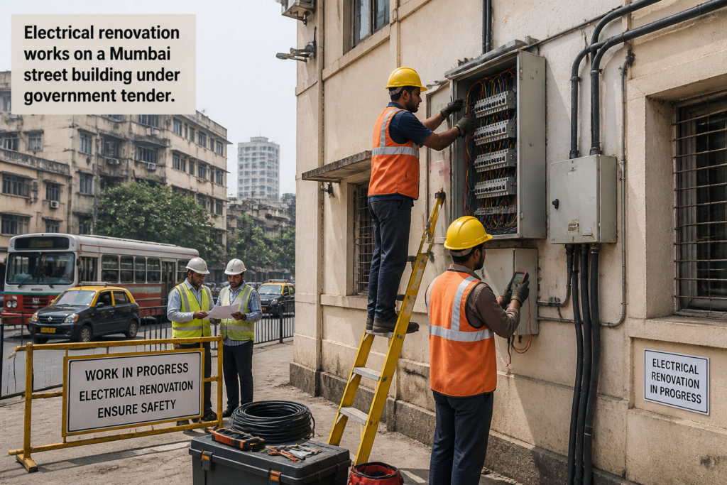 Electrical renovation works on a Mumbai street building under government tender