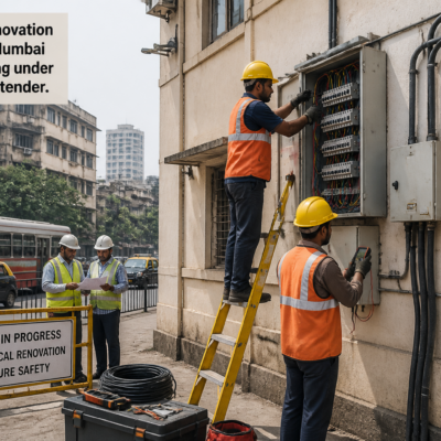 Electrical renovation works on a Mumbai street building under government tender
