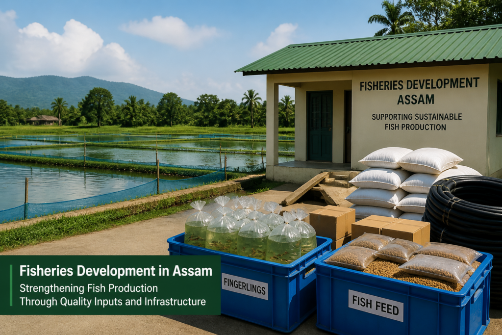 Fish production inputs procurement tender by Government of Assam showing aquaculture infrastructure and supply materials