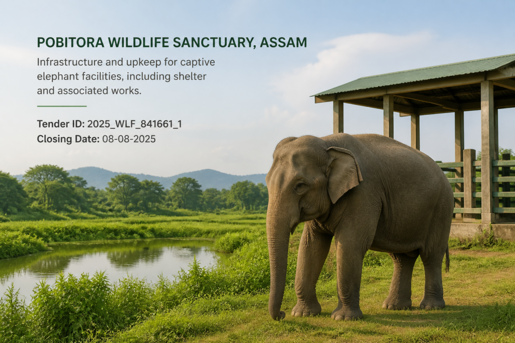 Captive elephant in Pobitora Wildlife Sanctuary representing elephant feed supply tender in Assam