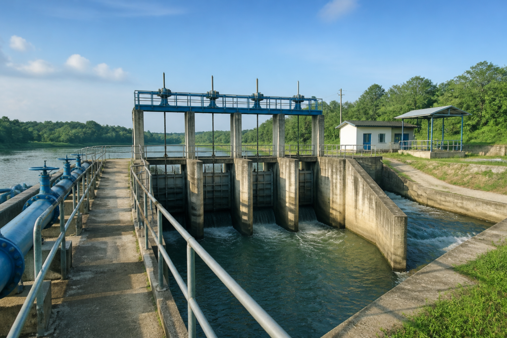 Intake well and sluice gates water infrastructure at Assam Petro-Chemicals Ltd Namrup representing cleaning and maintenance civil works tender