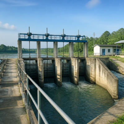 Intake well and sluice gates water infrastructure at Assam Petro-Chemicals Ltd Namrup representing cleaning and maintenance civil works tender