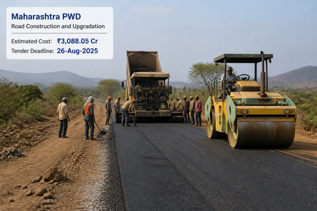 Road construction civil works in rural Maharashtra representing the 2026 Dahegaon tender