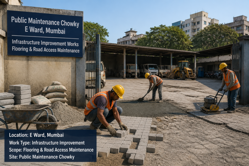 Municipal civil works for flooring and road maintenance at E Ward Maintenance Chowky in Mumbai