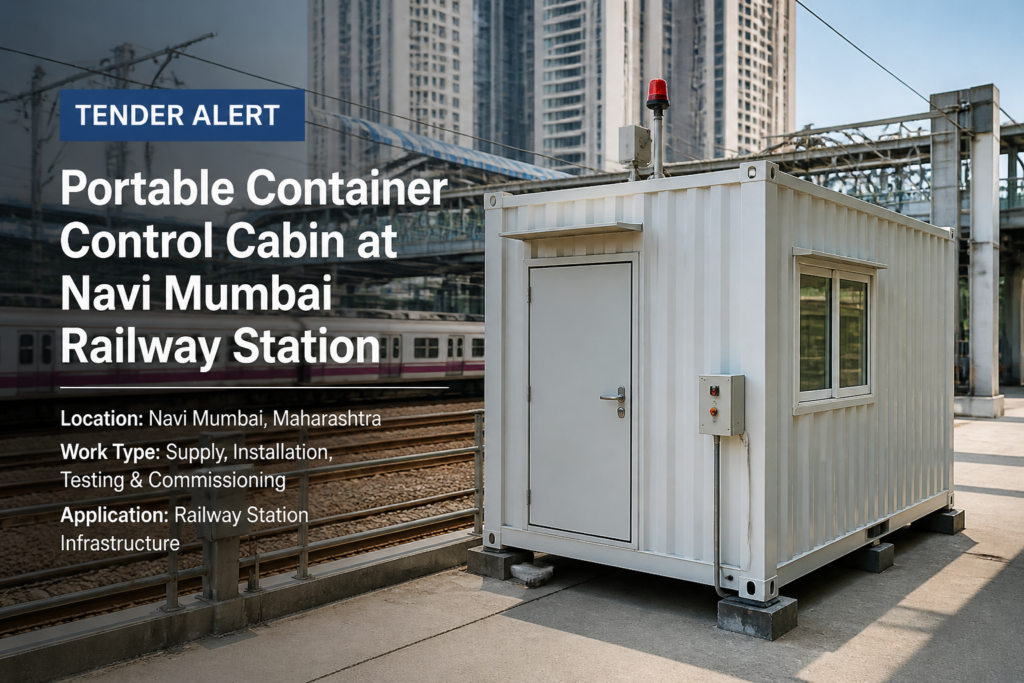 Portable container control cabin at Kharkopar Railway Station in Navi Mumbai urban setting