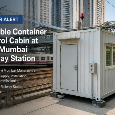 Portable container control cabin at Kharkopar Railway Station in Navi Mumbai urban setting