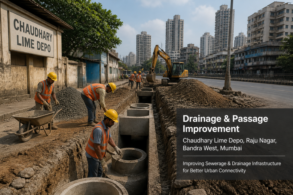 Civil works on drainage and passage improvement near Chaudhary Lime Depo in Bandra West, Mumbai