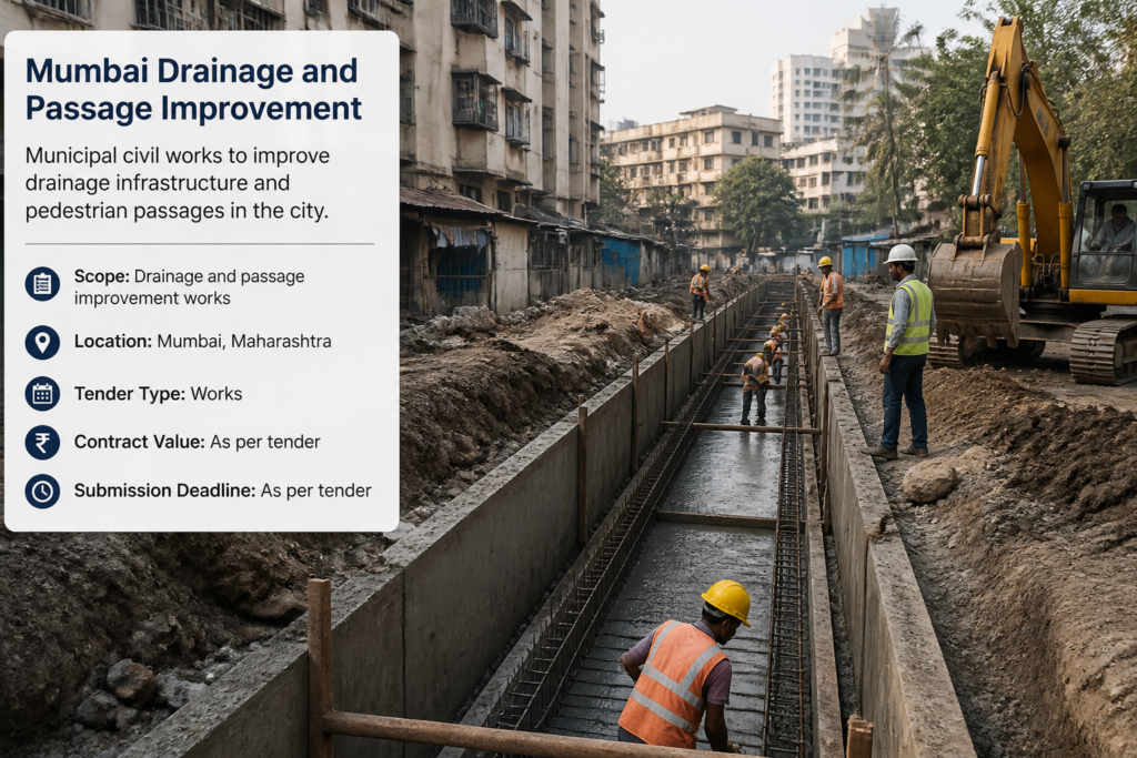 Urban drainage and passage improvement civil works site near Burani Manzil in Mahim West, Mumbai