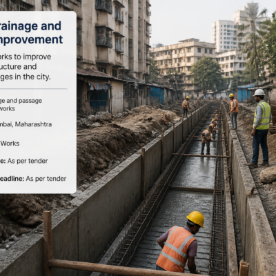 Urban drainage and passage improvement civil works site near Burani Manzil in Mahim West, Mumbai