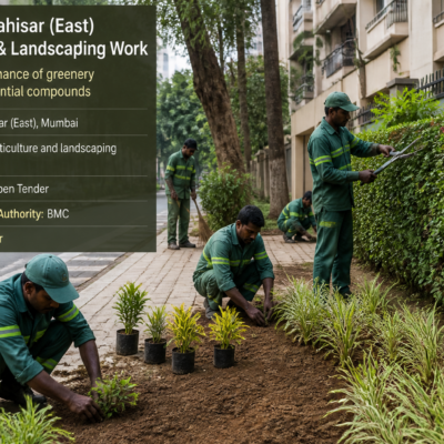 Horticulture maintenance work adjacent to Abu Sahma Compound in Dahisar East, Mumbai by municipal workers