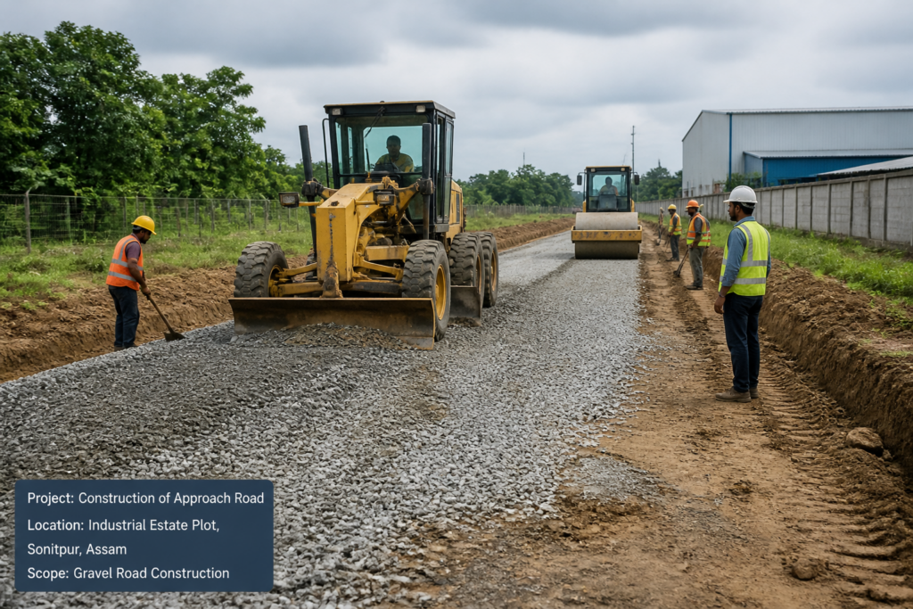 Construction of gravel approach road at industrial estate in Sonitpur Assam under government tender