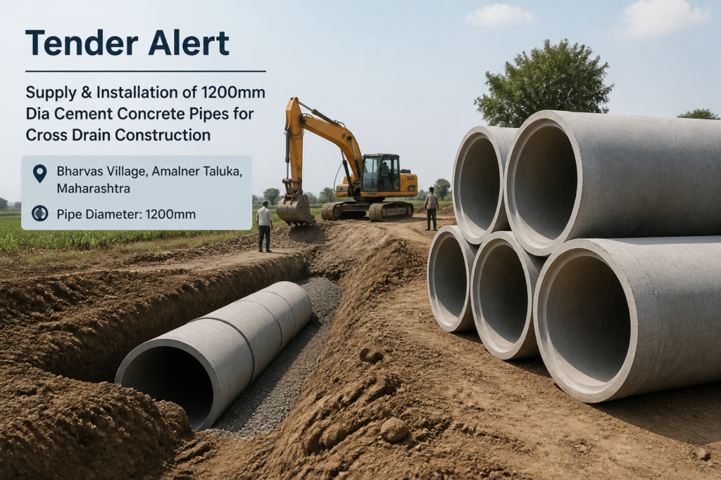 Concrete pipes for cross drain construction at Bharvas village in Maharashtra under government tender