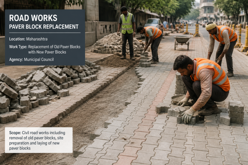 Road paver block replacement work underway in Kulgaon Badalapur Municipal Council Ward 12, Maharashtra