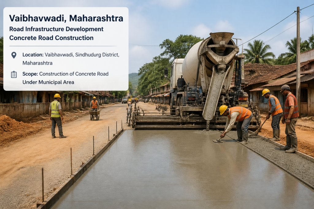 Concrete road construction work in Vaibhavwadi Ward No13 under Maharashtra government municipal tender