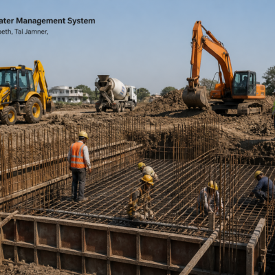 Construction site for solid waste water management system in Kharchane-Pahurpeth Maharashtra under government tender