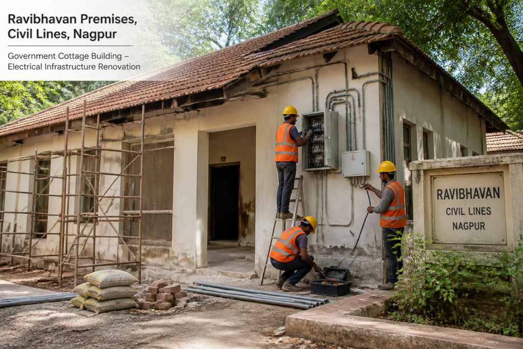 Renovation work on electrical infrastructure at Ravibhavan Cottage No. 2 in Nagpur government premises