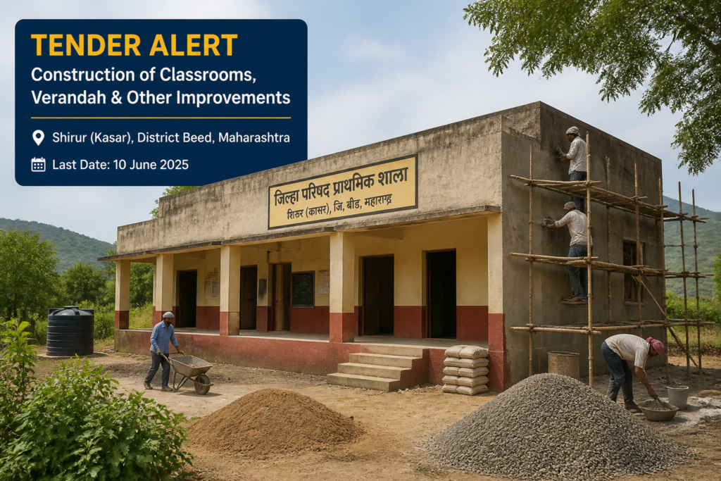 Government school building undergoing civil improvement works in Vanare, Maharashtra