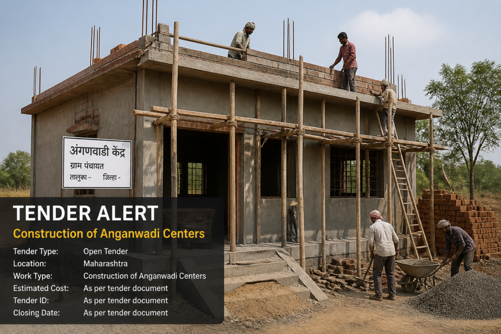 Ongoing construction of Anganwadi building in rural Maharashtra village, Nashik district
