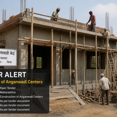 Ongoing construction of Anganwadi building in rural Maharashtra village, Nashik district