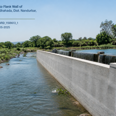 Repaired flank wall at KT Weir irrigation structure in Maharashtra under clear skies