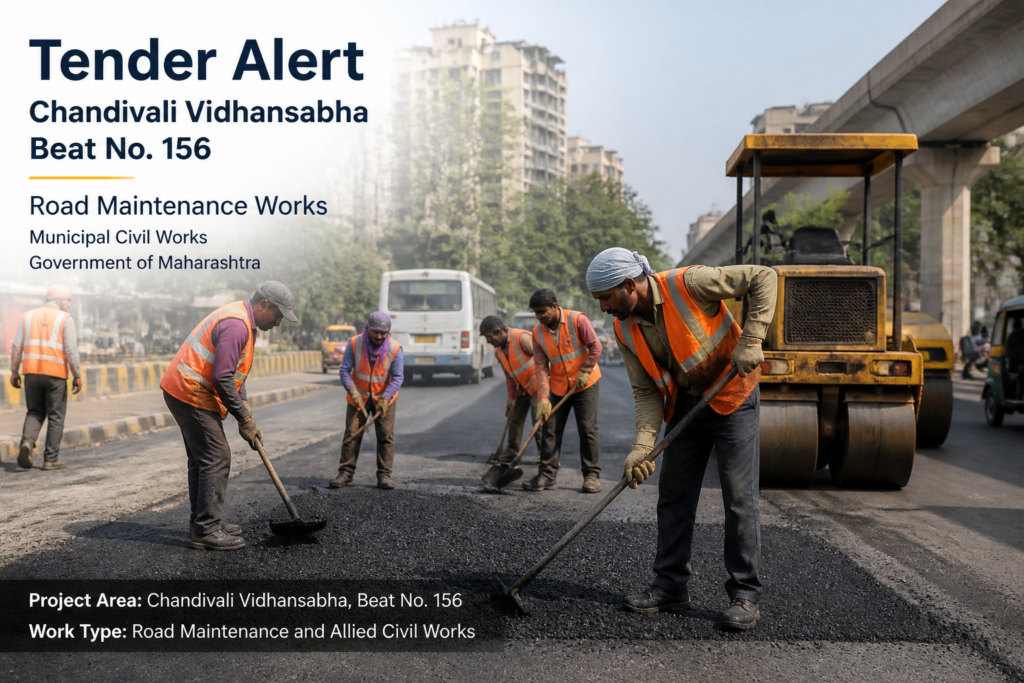 Municipal workers performing road maintenance representing Chandivali Vidhansabha beat no.156 maintenance project in Maharashtra