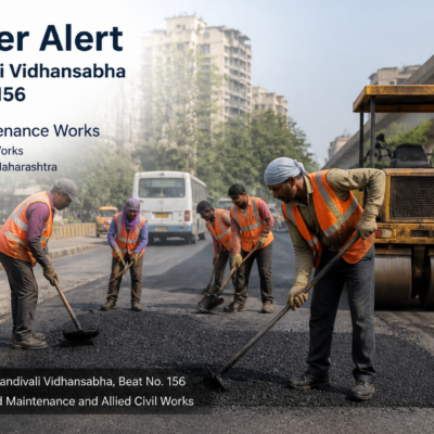 Municipal workers performing road maintenance representing Chandivali Vidhansabha beat no.156 maintenance project in Maharashtra