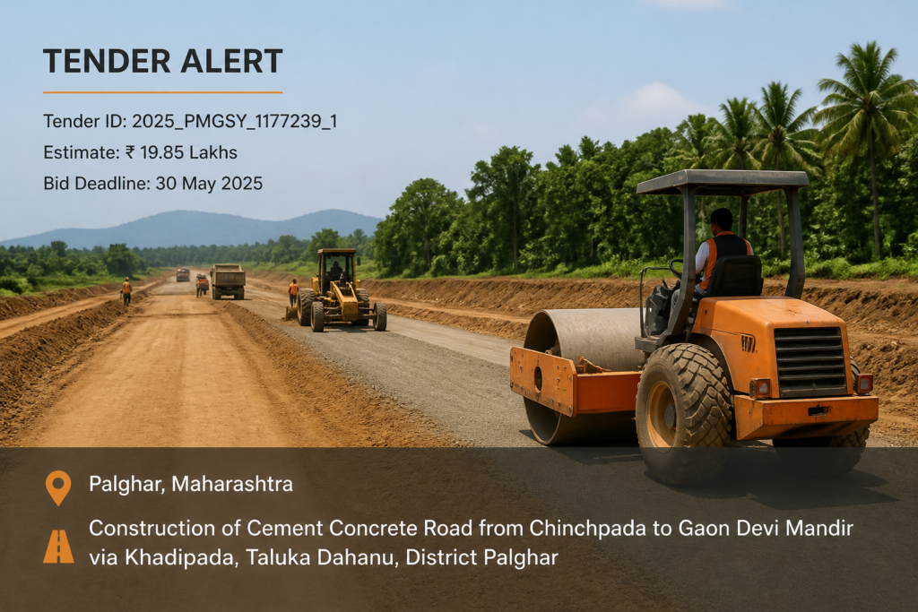 Road construction site in Palghar district Maharashtra showing civil works progress for new road infrastructure