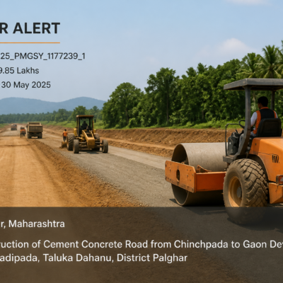 Road construction site in Palghar district Maharashtra showing civil works progress for new road infrastructure