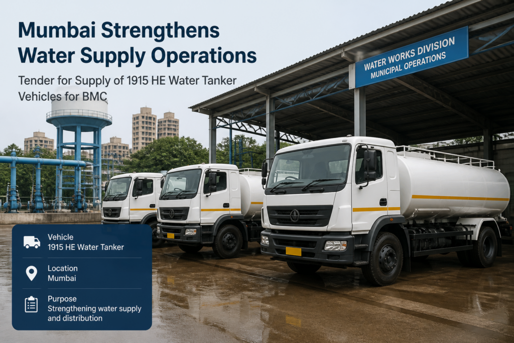 Ashok Leyland 1915 HE water tanker vehicles at Mumbai municipal garage highlighting water tanker spares tender