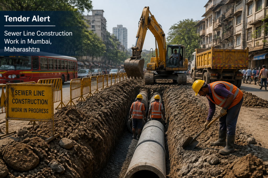 Sewer line improvement civil works at Chandravarkar Road, Matunga in Mumbai showing urban infrastructure maintenance