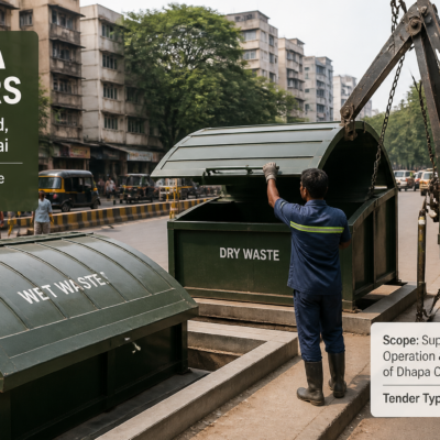 Urban solid waste management area in Mumbai featuring Dhapa Covers used for municipal waste containment in G North Ward