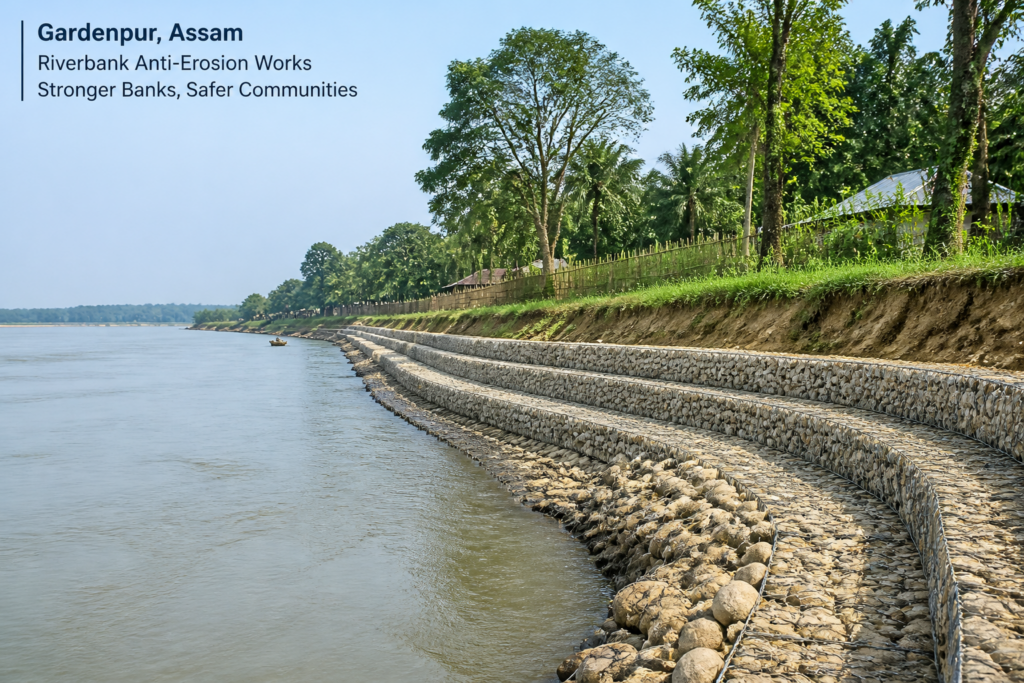 Riverbank anti-erosion civil works near village Gardenpur, Assam protecting against river Garuphella erosion
