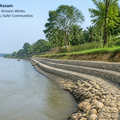 Riverbank anti-erosion civil works near village Gardenpur, Assam protecting against river Garuphella erosion