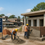 Construction site for public toilets under Basugaon Municipal Board in Assam, civil works and sanitation infrastructure project