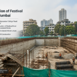 Civil construction site for artificial pond fabrication in F North Ward, Mumbai supporting Devi Immersion 2026