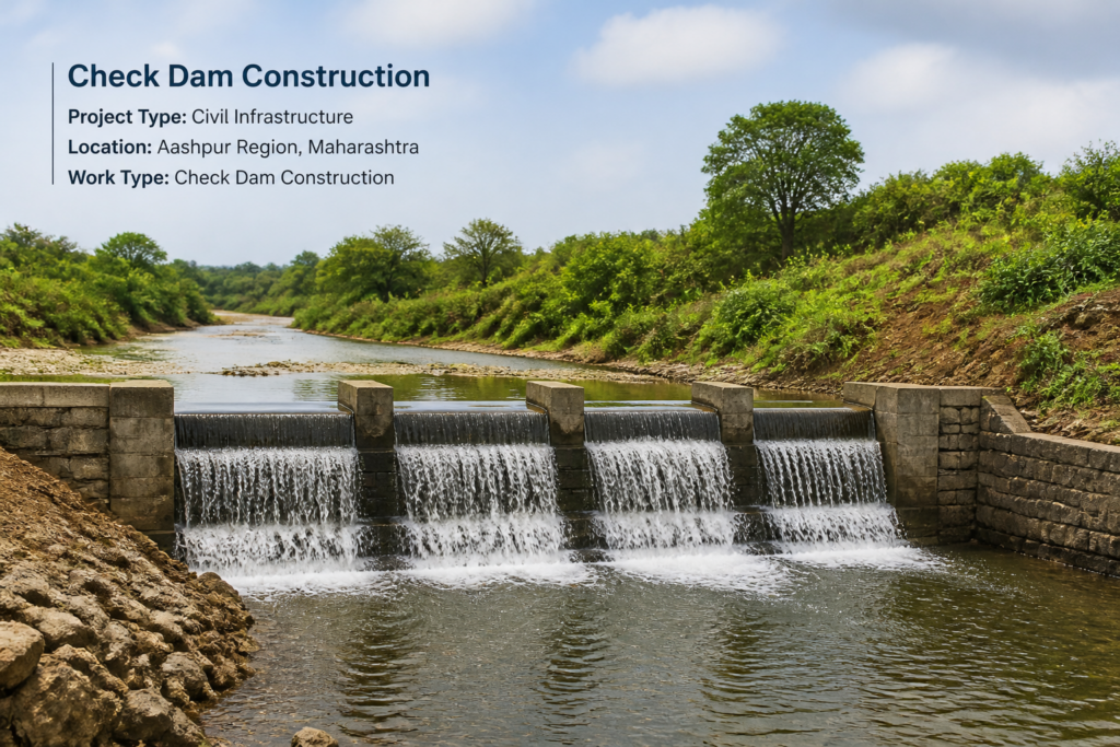 Check Dam construction site representing civil infrastructure development in Maharashtra's West Nashik region