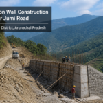Protection wall construction work on Lower Jumi road in Arunachal Pradesh's Papum Pare District showcasing road infrastructure development