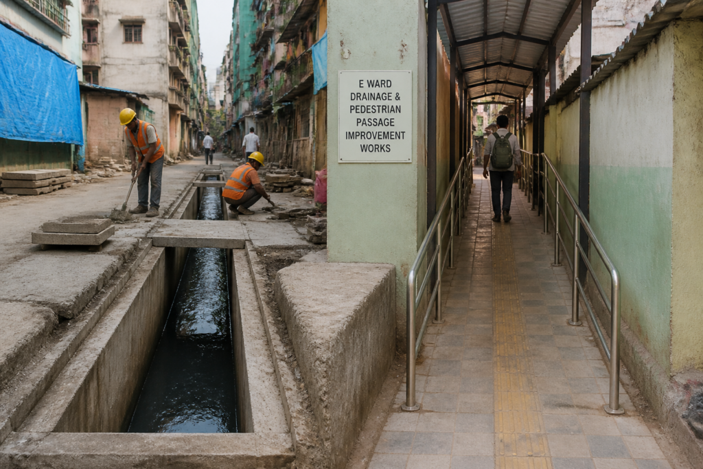 Urban drainage and pedestrian passage infrastructure in Mumbai E Ward under government civil works project