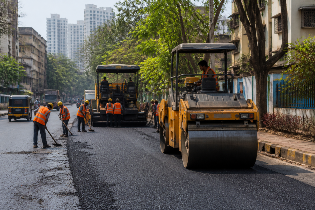 Road maintenance work at Chandivali Vidhansabha beat no.159 in Kurla L Ward, Mumbai under Maharashtra government civil works tender.