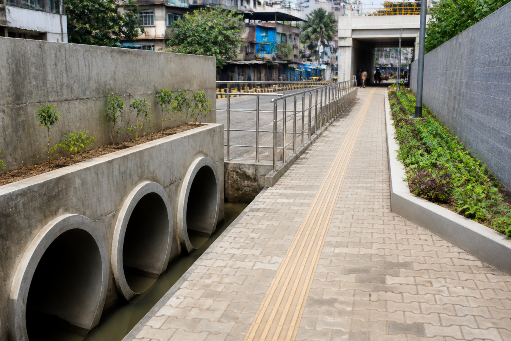 Urban drainage pipes and pedestrian passage improvement works in Govandi, Mumbai city infrastructure