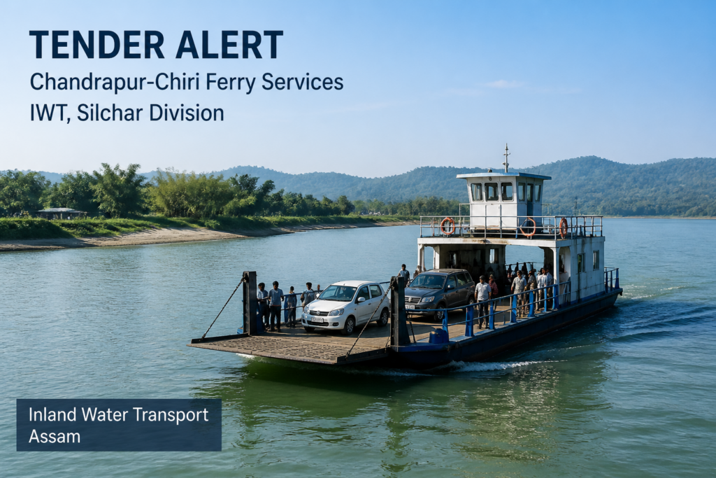 Ferry boat operating on a river in Assam representing inland water transport under IWT Silchar Division ferry leasing tender
