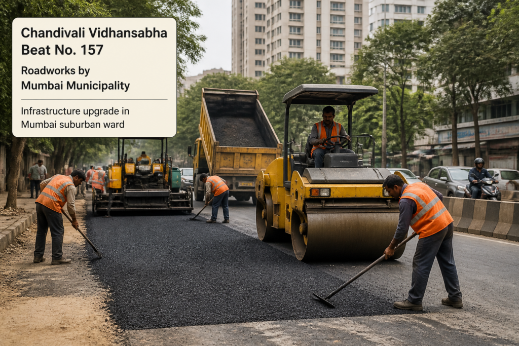 Road maintenance work at Chandivali Vidhansabha beat no.157 in Mumbai municipal ward by government workers