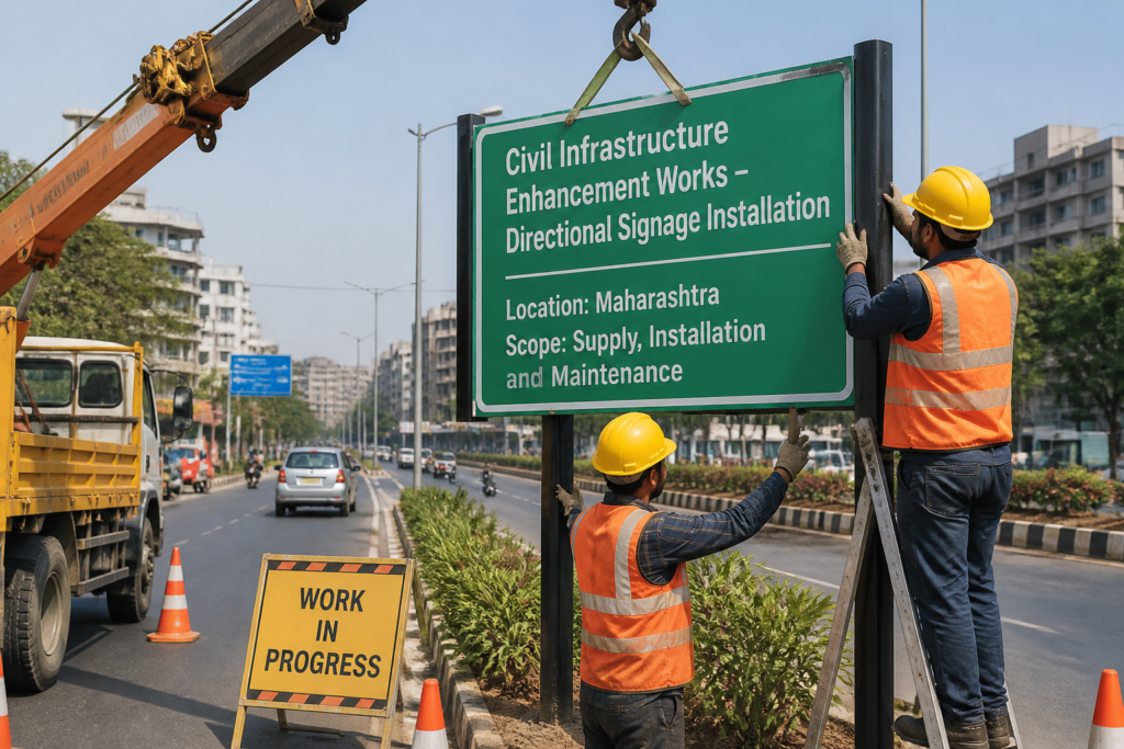 Directional board installation civil works under Government of Maharashtra Public Works Department in Lokmanya Savarkarnagar Ward