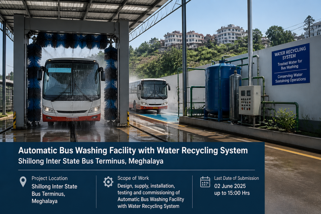 Automatic bus washing facility with water recycling system at Shillong Inter State Bus Terminus, Meghalaya