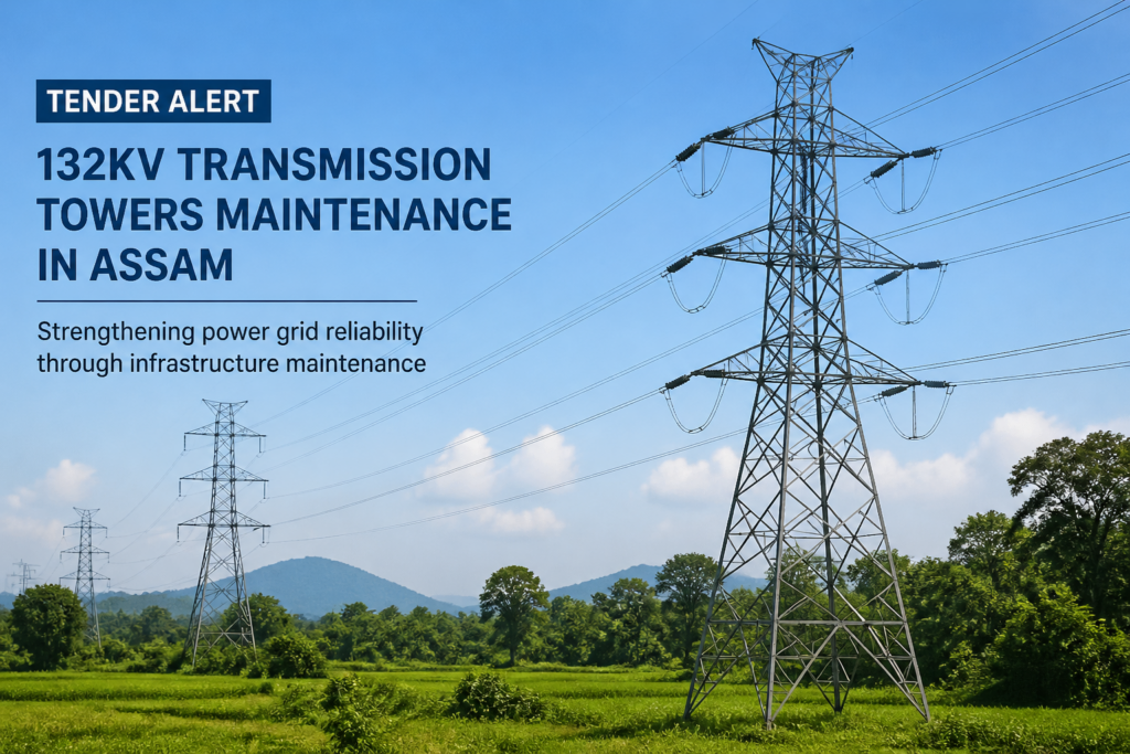 132KV electrical transmission towers in Assam undergoing height raising infrastructure works for low sag correction