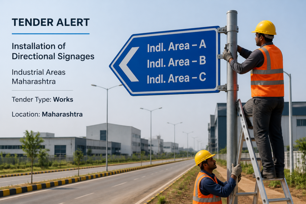 Directional board installation at Hanuman Nagar Industrial Naka in Maharashtra under Government civil works tender