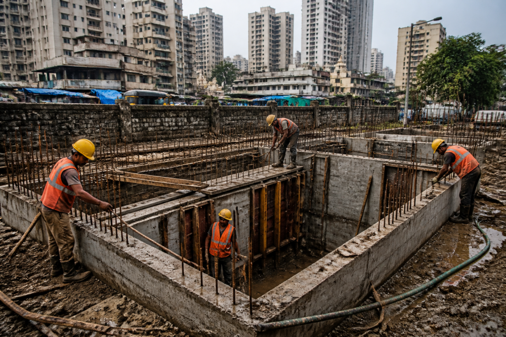 Water entrance chamber construction in F North Ward Mumbai showing civil works under Municipal Corporation of Greater Mumbai